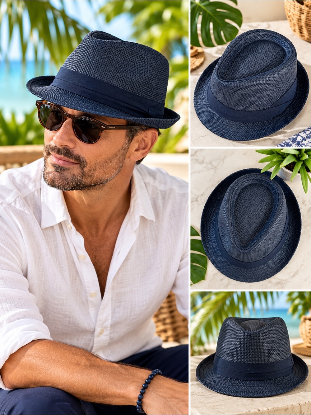Brand New Black Woven Fedora Hat